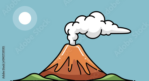 Volcano Erupting with Smoke Cloud.