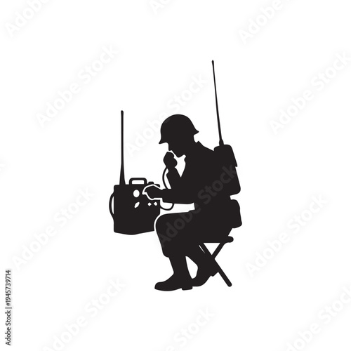 Soldier Silhouette Using Radio Communication Device.