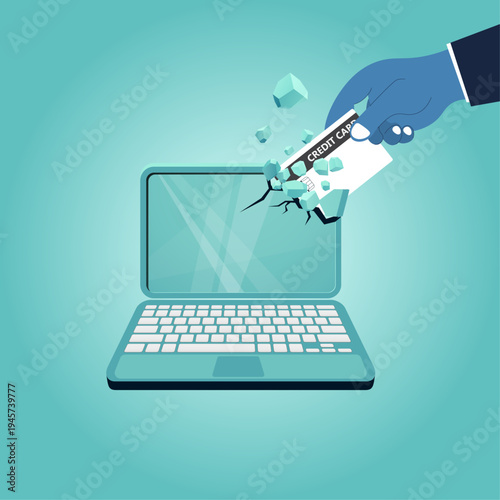 Cyber Theft Concept – Credit Card Data Stolen Through Laptop Screen