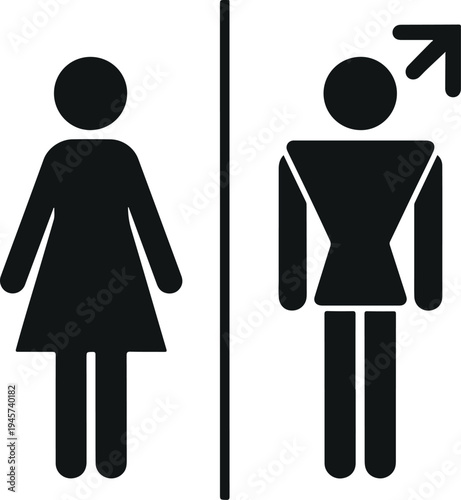 Gender symbol icon vector with female and male figures separated by line and arrow sign isolated on light background for restroom, identity, and signage design