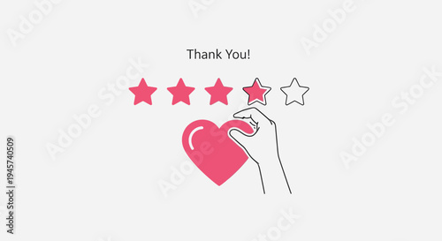Customer Feedback: Hand Giving Heart Rating, Four Stars, Thank You Message