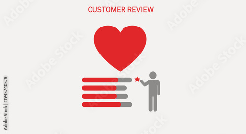 Customer Review Heart Icon with Rating Bars and Star