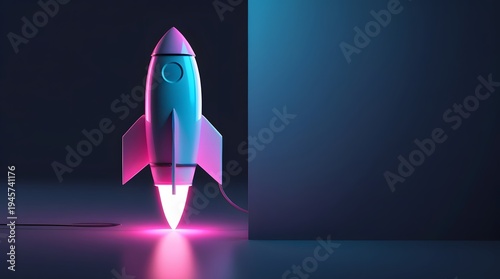 Futuristic Rocket Launching in Dark Space with Colorful Illumination