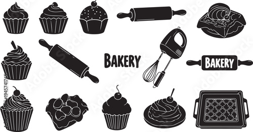 Bakery icons and tools for baking illustrations