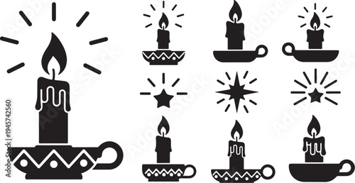 Black and white candle icons with various designs and patterns