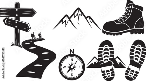 Hiking Adventure Icons for Travel and Exploration Planning