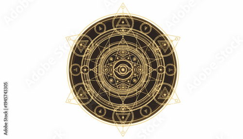 Sacred Geometry Mandala with All-Seeing Eye, Mystical Alchemy Gold Ornament