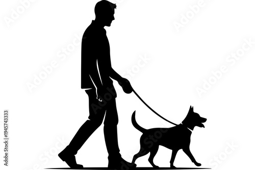Silhouette of Person Walking a Dog