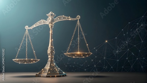 Elegant Silver Scales of Justice on Dark Background with Lights