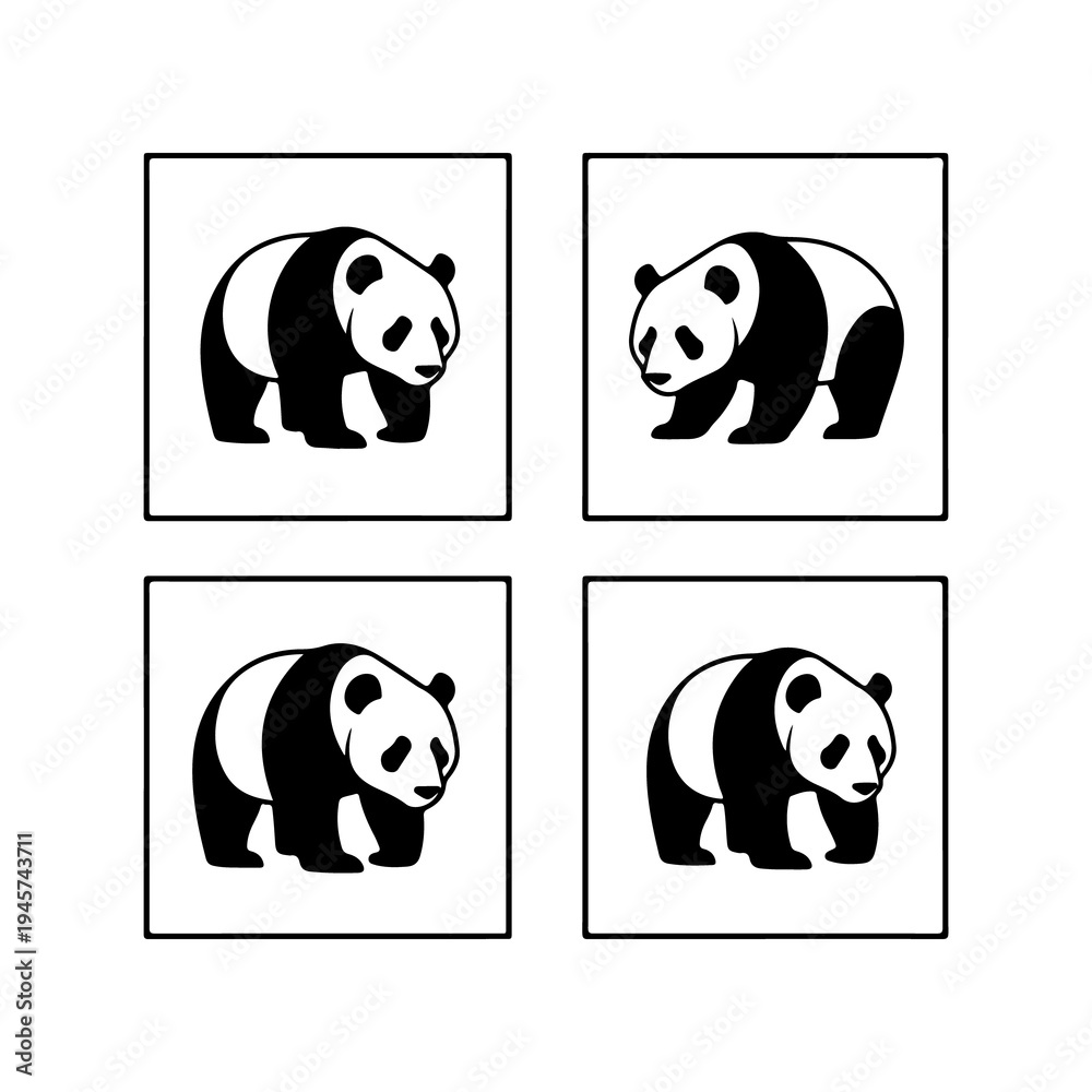 Obraz premium Four black and white panda pictures in squares