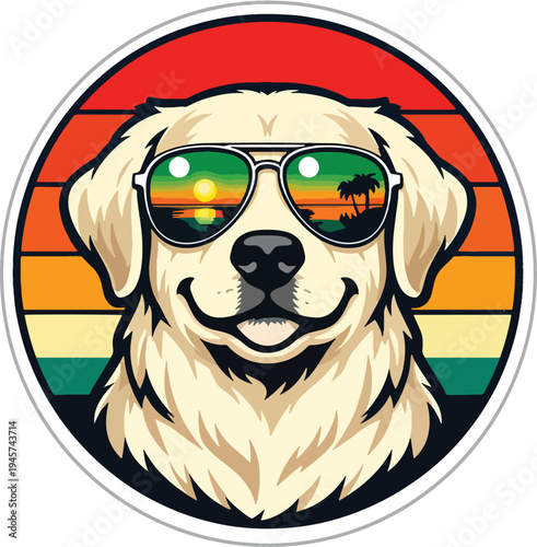 Retro Sunset Dog Illustration