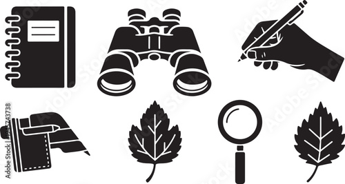 Black and white icons for nature exploration and research