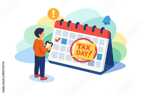 Man checks calendar for important tax day reminder notification.