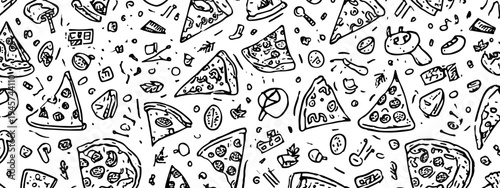 Delicious Pizza Slices and Ingredients Pattern Illustration on a White Background