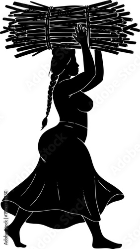 Solid black silhouette of a garden tiller cultivator machine, professional agriculture equipment and soil preparation vector illustration.