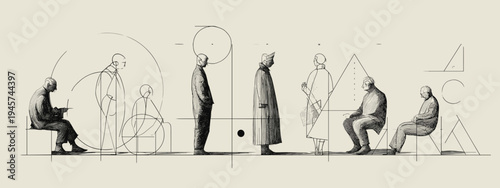 Sequence of People Walking in Various Attires Against an Abstract Monochrome Background