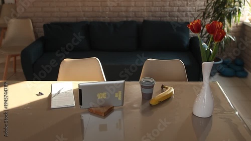 a laptop on the table in the room