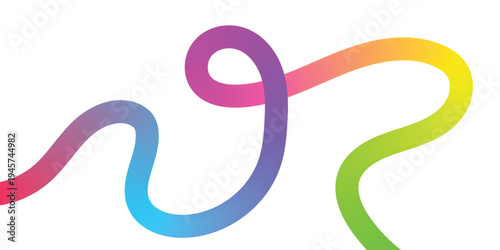 A vibrant rainbow colored wavy line art piece with a white background featuring a gradient of colors from red to green