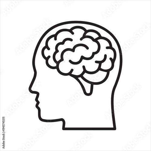  Brain or mind side view inside head line art vector icon for medical apps and websites