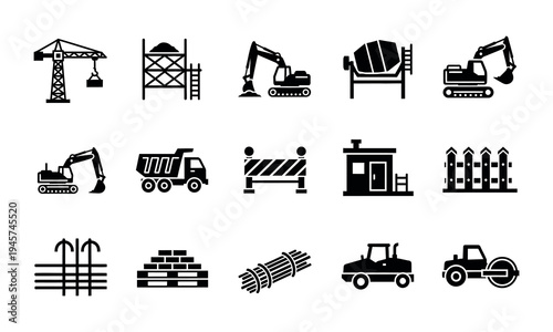 Construction site icons and equipment symbols