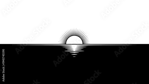 Sunrise Over Water, Horizon Line, Black and White, Minimalist