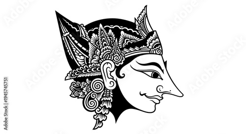 Traditional Javanese Wayang Kulit Puppet Character Head Illustration