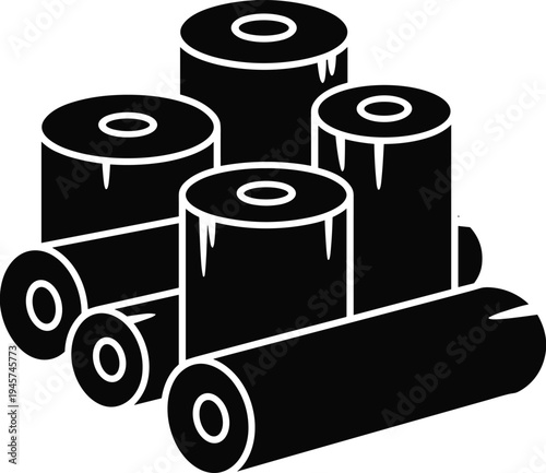 Timber logs stack icon, forestry wood industry concept, cut tree trunks illustration, lumber production symbol, black vector silhouette