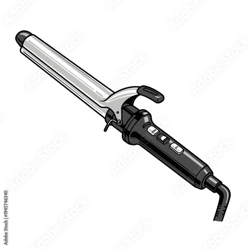 Hair Straightener Styling Tool Illustration Black White.
