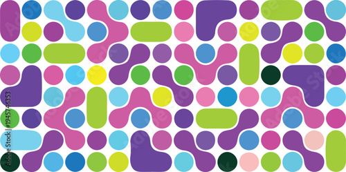Vibrant colorful abstract pattern with diverse shapes and hues on a white background