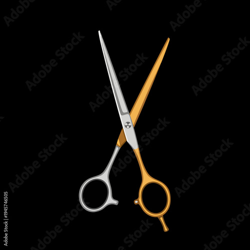 Pair of Hairdressing Scissors Isolated on Black.