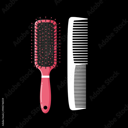 Pink Hair Brush and White Comb.