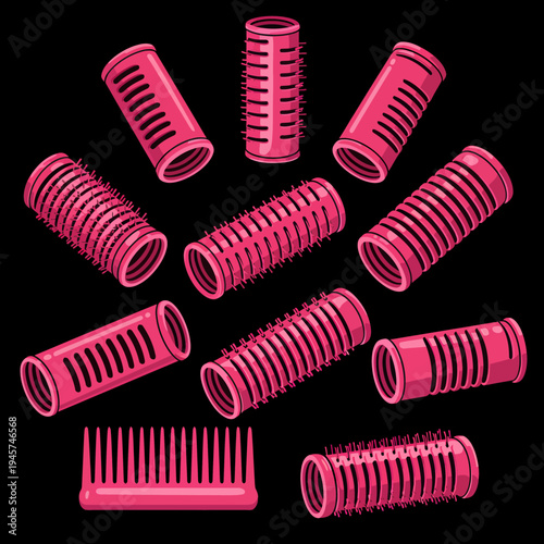 Pink Hair Rollers and Comb Set.