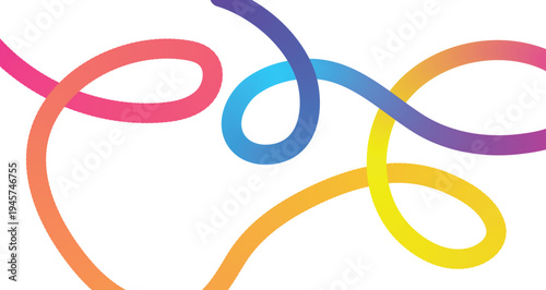 Vibrant interconnected loops in rainbow colors on white background