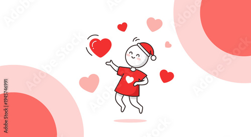 Cute Character with Hearts, Love and Romance Concept, Vector Illustration