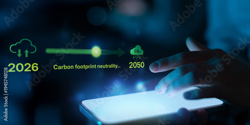Tableau sur toile Carbon Footprint Carbon Neutrality Plan with CO2 Monitoring and Environmental Impact Reduction