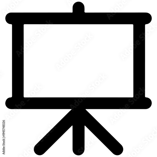 A simple black icon of a presentation screen on an easel