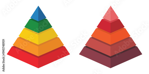 Pyramid chart icon with multiple layers, triangular Maslow hierarchy illustration for business presentations, educational content, conceptual diagrams, and infographic design.