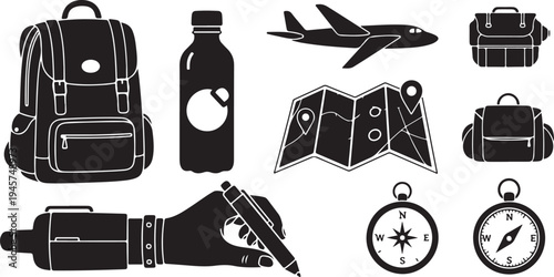 Travel icons and luggage for adventure and exploration purposes