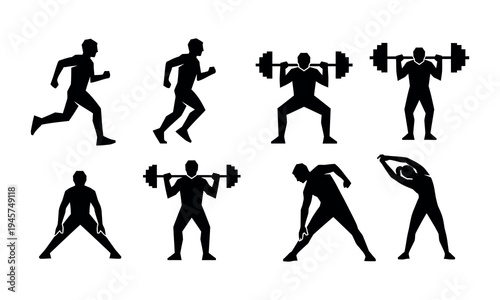 Silhouette illustrations of people engaging in various fitness activities