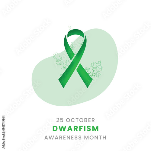 Professional awareness banner for Dwarfism featuring a green ribbon and silver shield on a dark ornate background. Designed for height and health advocacy campaigns in October.