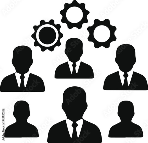 Hierarchical team structure with interconnected gears symbolizing collaboration and leadership