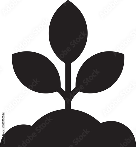 Black silhouette of a plant sprouting from the ground