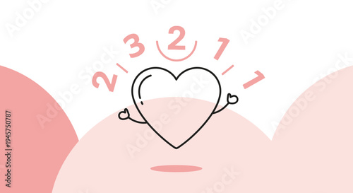 Cute Hand-Drawn Heart Character with Numbers, Love Concept