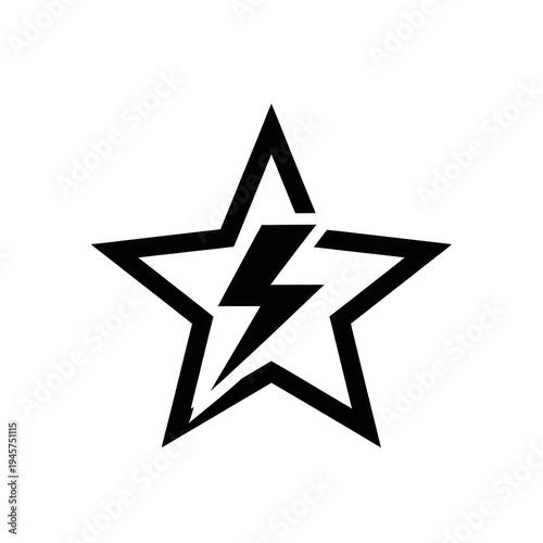 Black outline star with a lightning bolt inside, a striking minimalist design