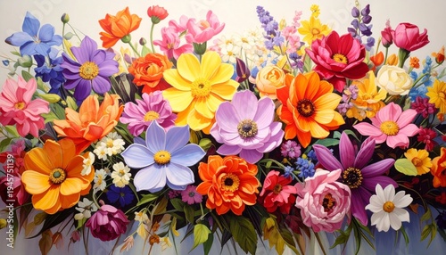 Vibrant Meadow Bouquet Displaying Colorful Variety of Wildflowers Under Bright Sunlight