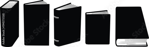 Book silhouettes vector pack, open and closed books, stacked icons, education graphics, literature design, school illustration, reading concept, publishing art