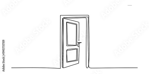 A minimalist one-line drawing of an open door, symbolizing opportunity and new beginnings Vector, illustration