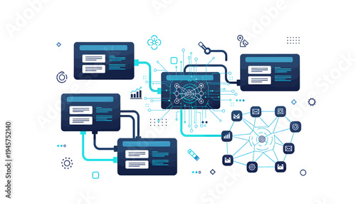 Conceptual illustration of interconnected technology and communication networks.