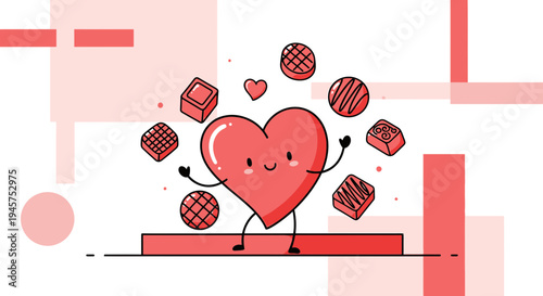 Cute Heart Character Juggling Chocolates - Love and Sweetness
