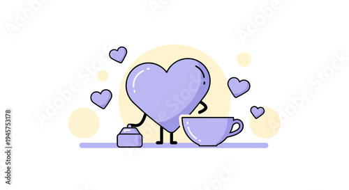 Cute Heart Character Enjoying Coffee Break with Sugar Cubes